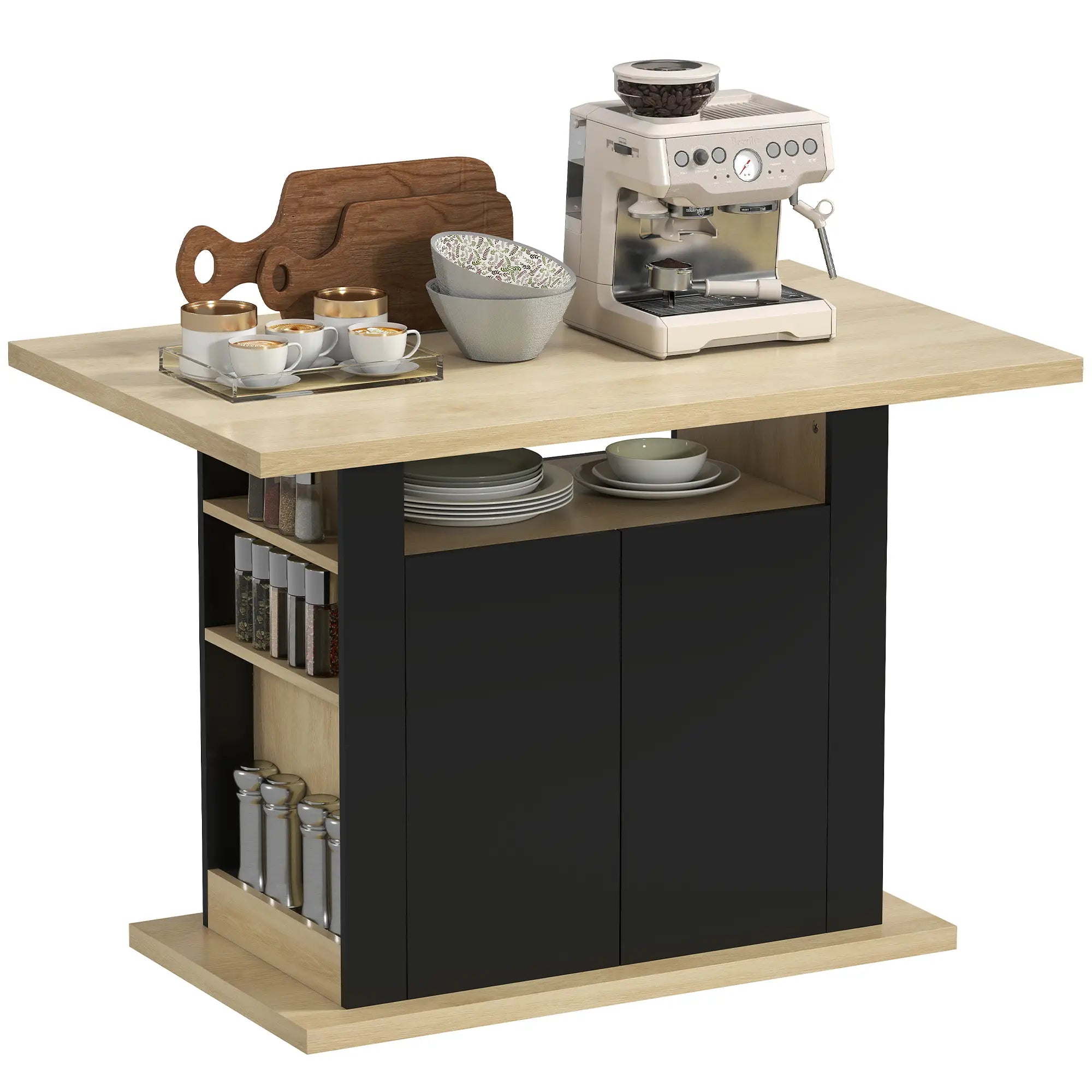 Kitchen Island Dining Table, 4-Door Cabinet, Black Kitchen Islands & Kitchen Carts at Gallery Canada