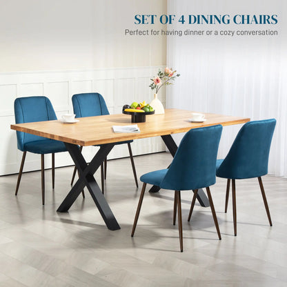 Velvet Dining Chairs Set of 4, Wood-Grain Steel Leg, Dark Blue Dining Chairs at Gallery Canada