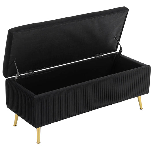 43 Inch Storage Ottoman Bench, Steel Legs, Padded Seat, Black Storage Ottomans & Benches Black at Gallery Canada