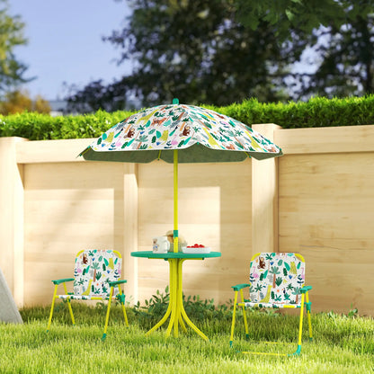 Kids Picnic Table Set, 2 Folding Chairs, Umbrella, Green Kids Outdoor Furniture at Gallery Canada