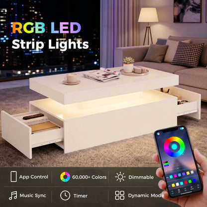LED Coffee Table With Storage, 2-Tier, White Coffee Tables at Gallery Canada