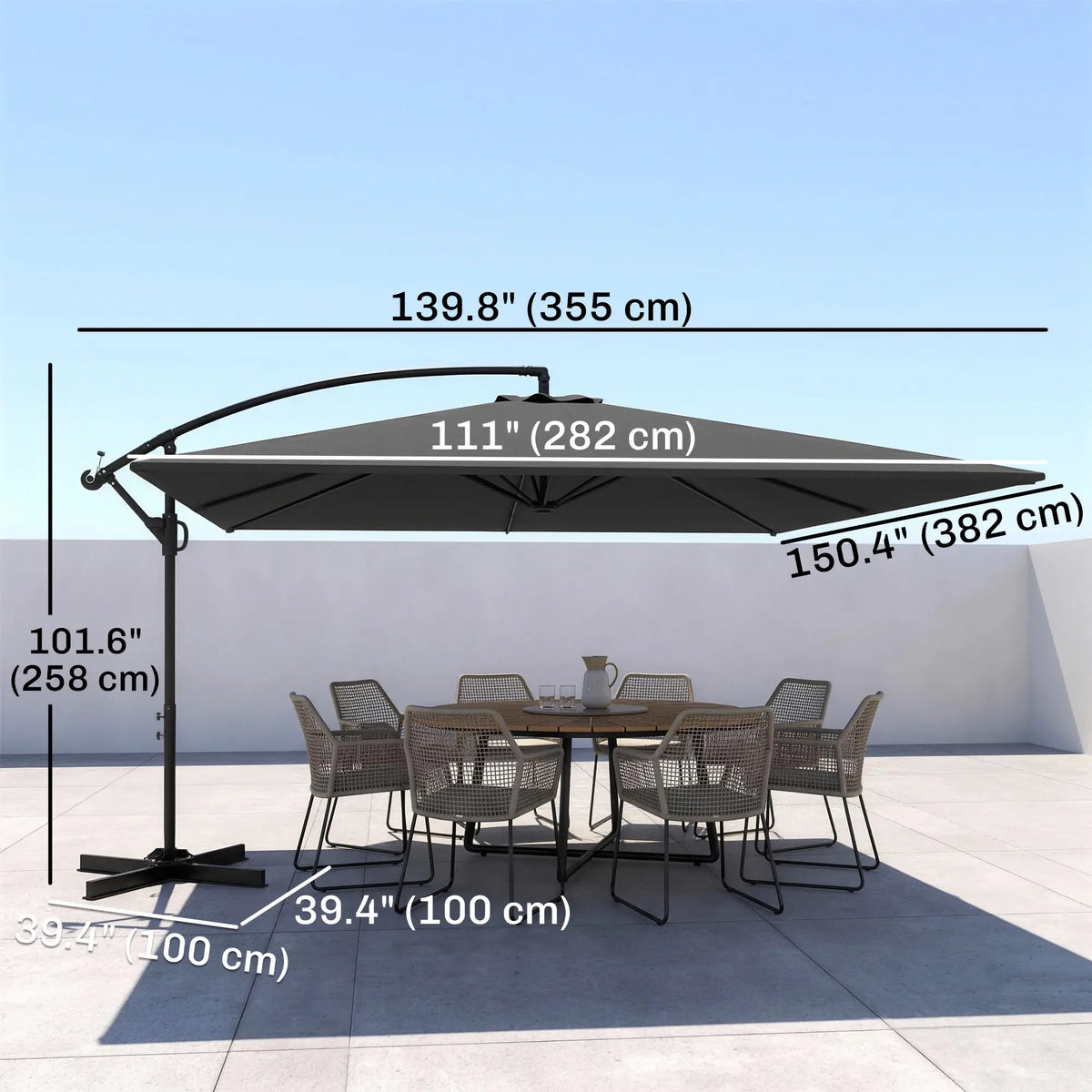 Rectangular Cantilever Parasol 111" x 150.4", Adjustable Tilt, UPF50+, Grey Offset Cantilever Umbrellas at Gallery Canada