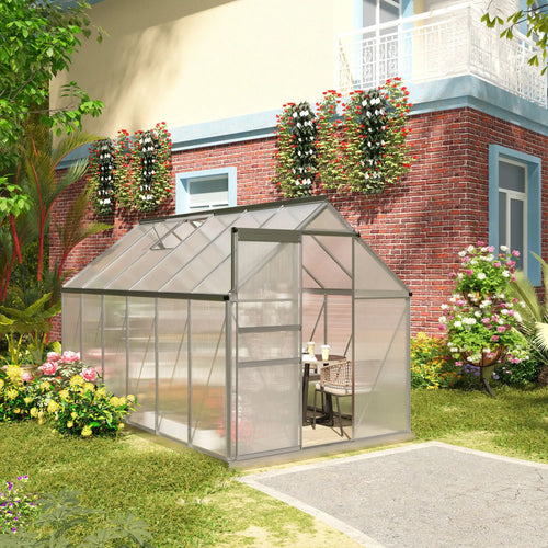 6' x 12' x 6.5' Walk-in Greenhouse, Polycarbonate, Adjustable Roof Vent, Sliding Door, Clear