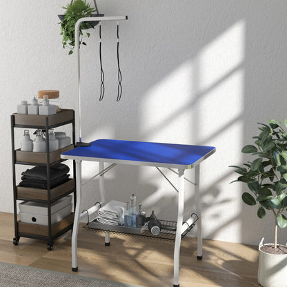 Dog Grooming Table, Adjustable Arm, Mesh Tray, 35" x 24" x 61", Blue Dog Grooming Tables at Gallery Canada