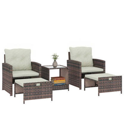 5 Piece Patio Set, Wicker Chairs With Ottomans, Glass Coffee Table, Brown Cream Patio Furniture Sets at Gallery Canada