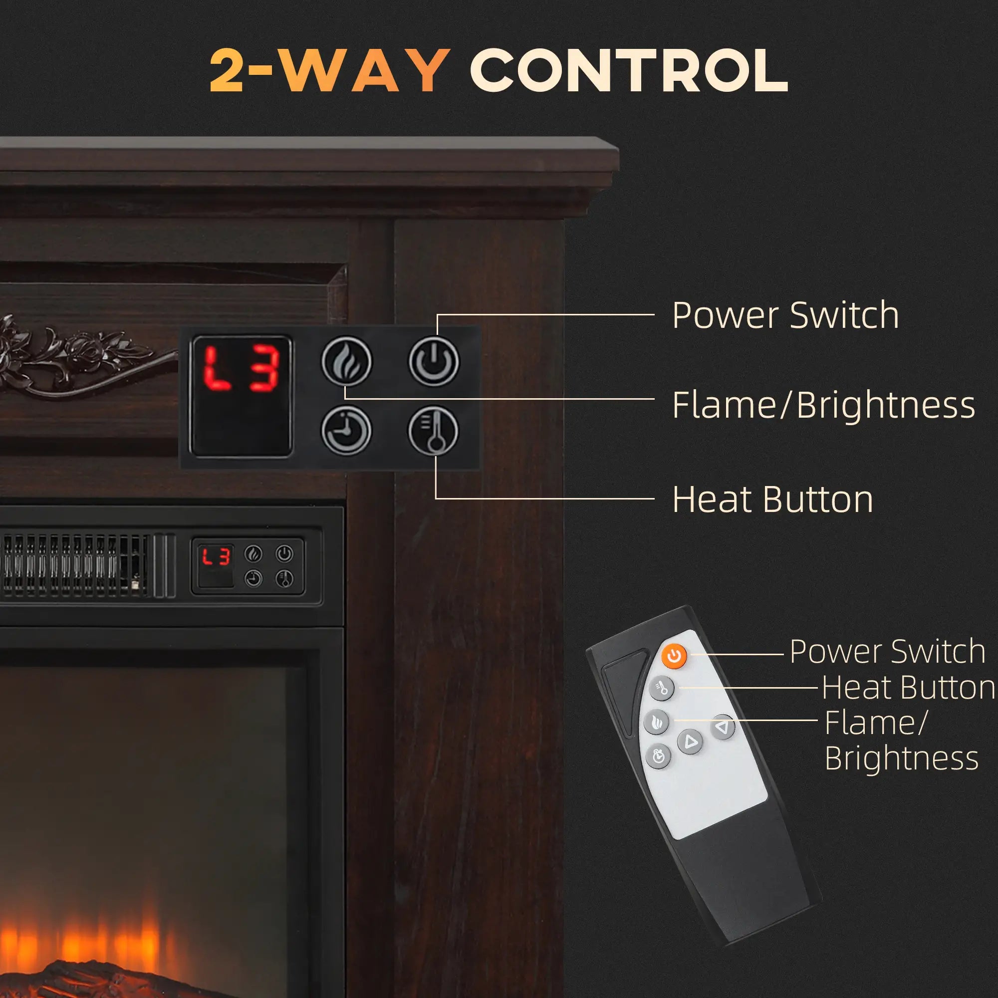 Electric Fireplace with Mantel, Freestanding Heater, 1400W, Brown Electric Fireplaces at Gallery Canada