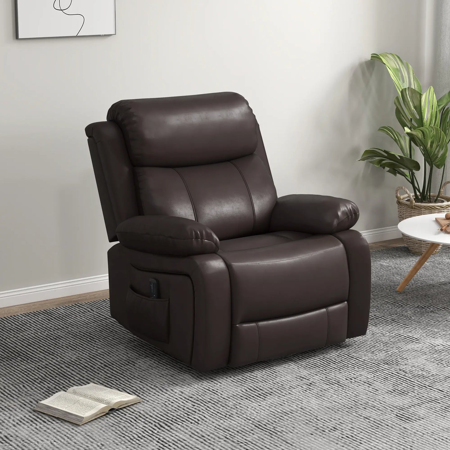 PU Leather Reclining Chair, Vibration Massage, Swivel Rocking, Remote, Brown Single Sofas at Gallery Canada