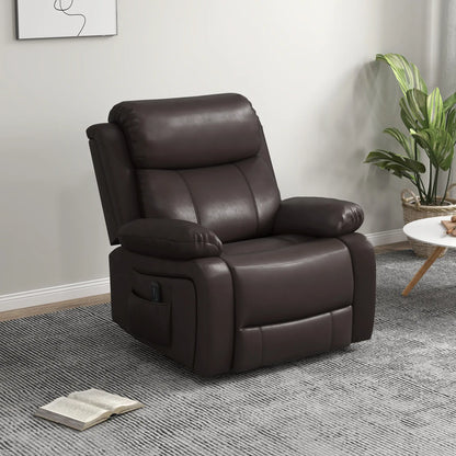 PU Leather Reclining Chair, Vibration Massage, Swivel Rocking, Remote, Brown Single Sofas at Gallery Canada