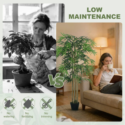 5FT Artificial Bamboo Tree Set, 1095 Leaves, Nursery Pot, Green Artificial Trees at Gallery Canada