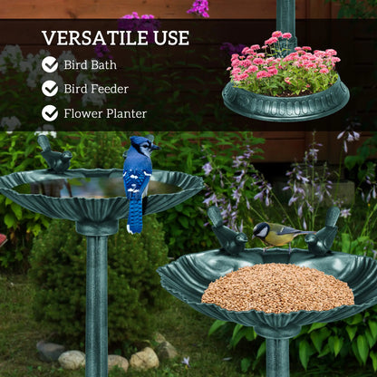 32" Bronze Green Bird Bath With Decorative Birds, Flower Planter Base, Bronze Green Garden Decor at Gallery Canada