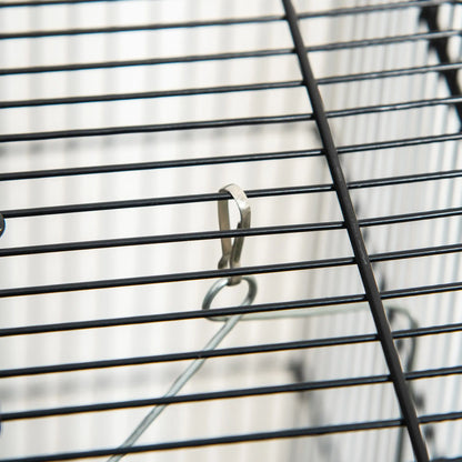 44.5"H Metal Bird Cage, Parrot Play Stand, Wheel, Storage Shelf, Black Bird Cages at Gallery Canada