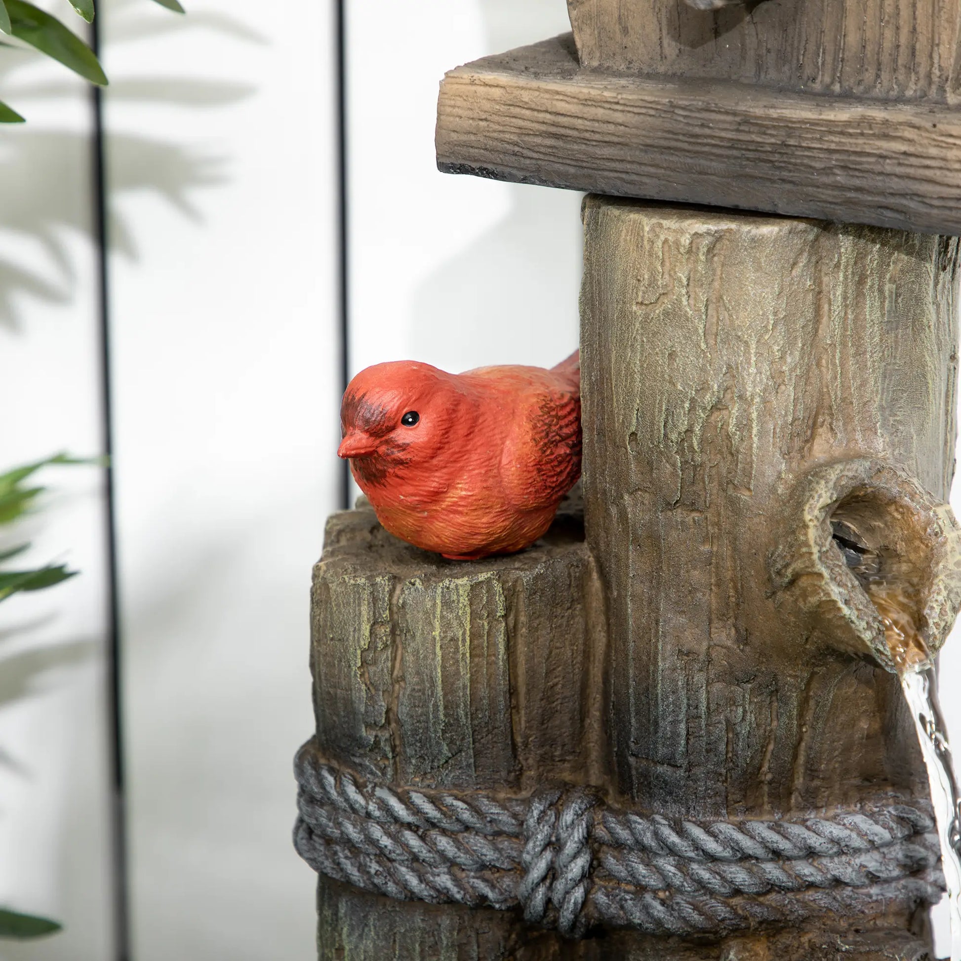 Outdoor Fountain, Garden Waterfall with Birdhouse, 3-Tier Tree Trunk, LED Lights, Brown Water Fountains at Gallery Canada