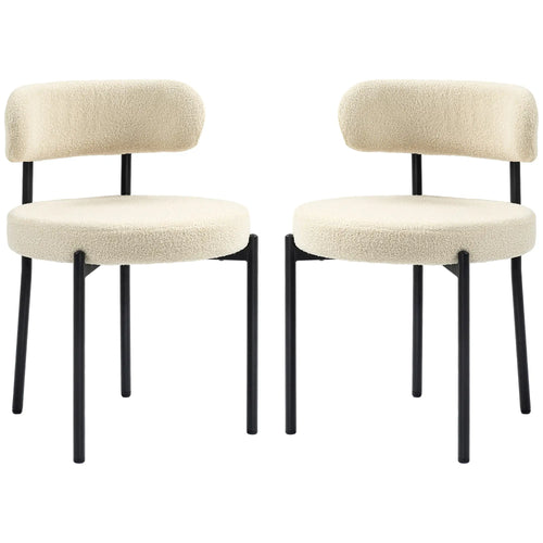 Modern Dining Chairs, Berber Fleece Upholstery, Steel Legs, Beige
