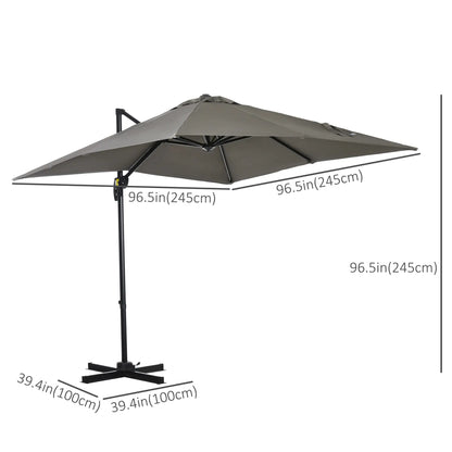 8' x 8' Square Patio Umbrella, 360° Rotation, Aluminum, Light Grey Cantilever Umbrellas at Gallery Canada