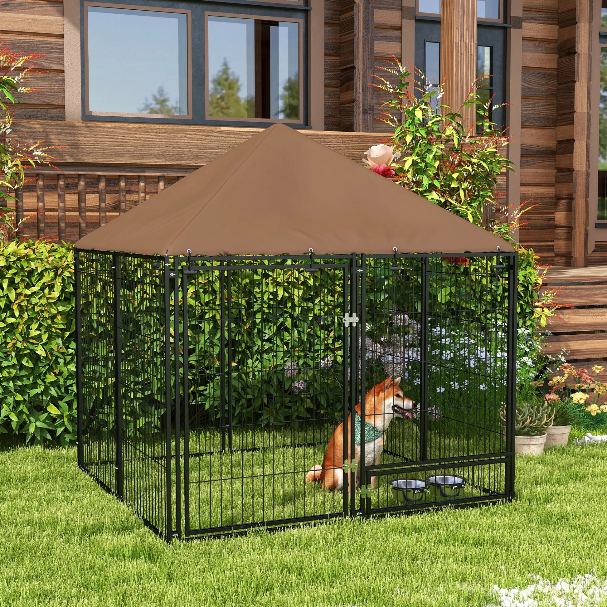 4.6' x 4.6' x 5' Outdoor Dog Kennel, Canopy, Rotating Bowls, Coffee Houses, Kennels & Pens at Gallery Canada