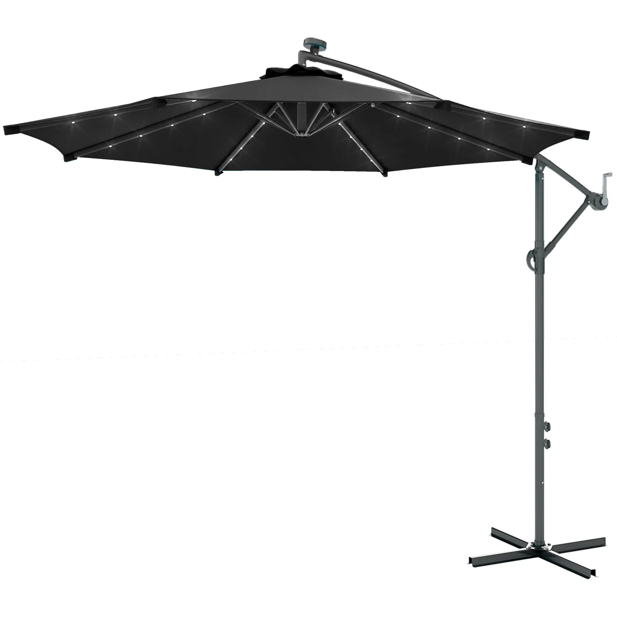 10ft Banana Umbrella, Solar Lights, Adjustable Angle, Patio Backyard, Black Offset Cantilever Umbrellas Black at Gallery Canada