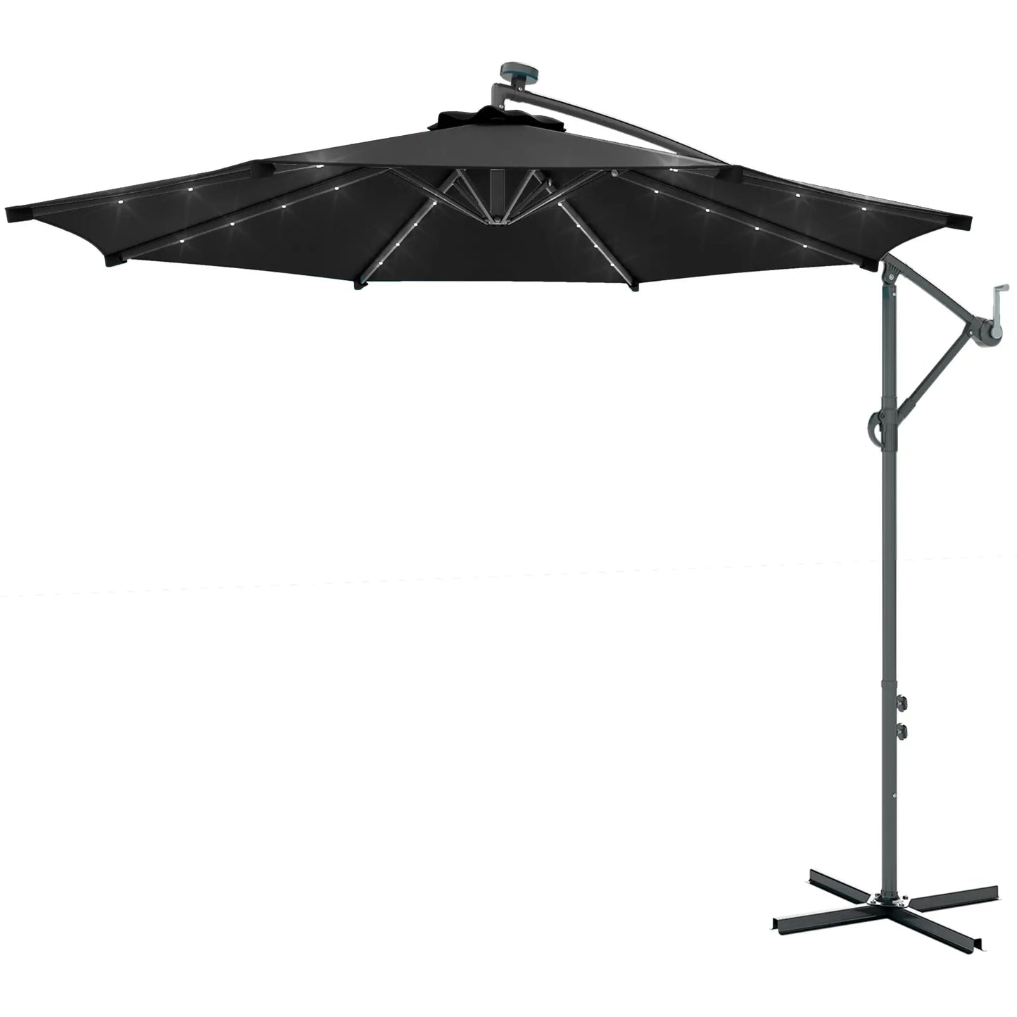 10ft Banana Umbrella, Solar Lights, Adjustable Angle, Patio Backyard, Black Offset Cantilever Umbrellas Black at Gallery Canada