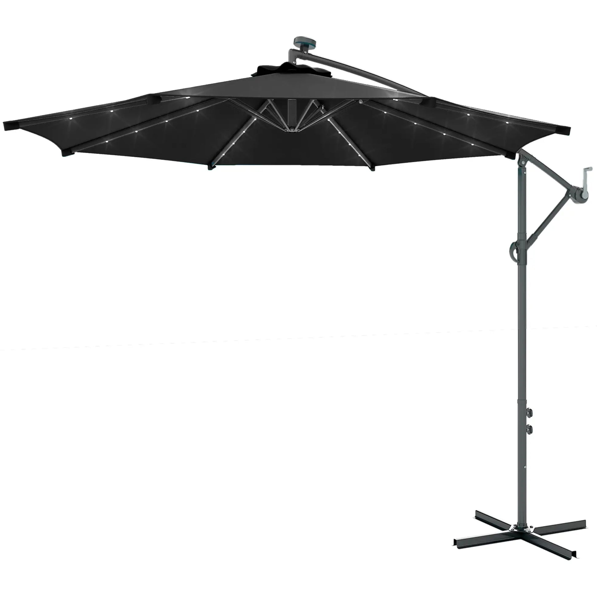 10ft Banana Umbrella, Solar Lights, Adjustable Angle, Patio Backyard, Black Offset Cantilever Umbrellas Black at Gallery Canada