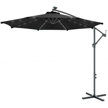 10ft Banana Umbrella, Solar Lights, Adjustable Angle, Patio Backyard, Black Offset Cantilever Umbrellas Black at Gallery Canada