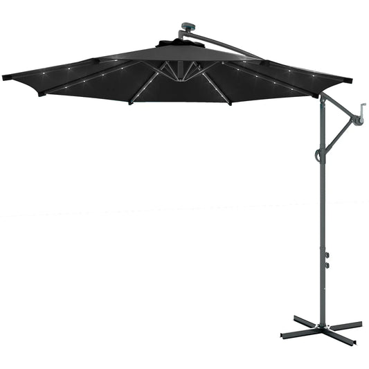 10ft Banana Umbrella, Solar Lights, Adjustable Angle, Patio Backyard, Black Offset Cantilever Umbrellas Black at Gallery Canada