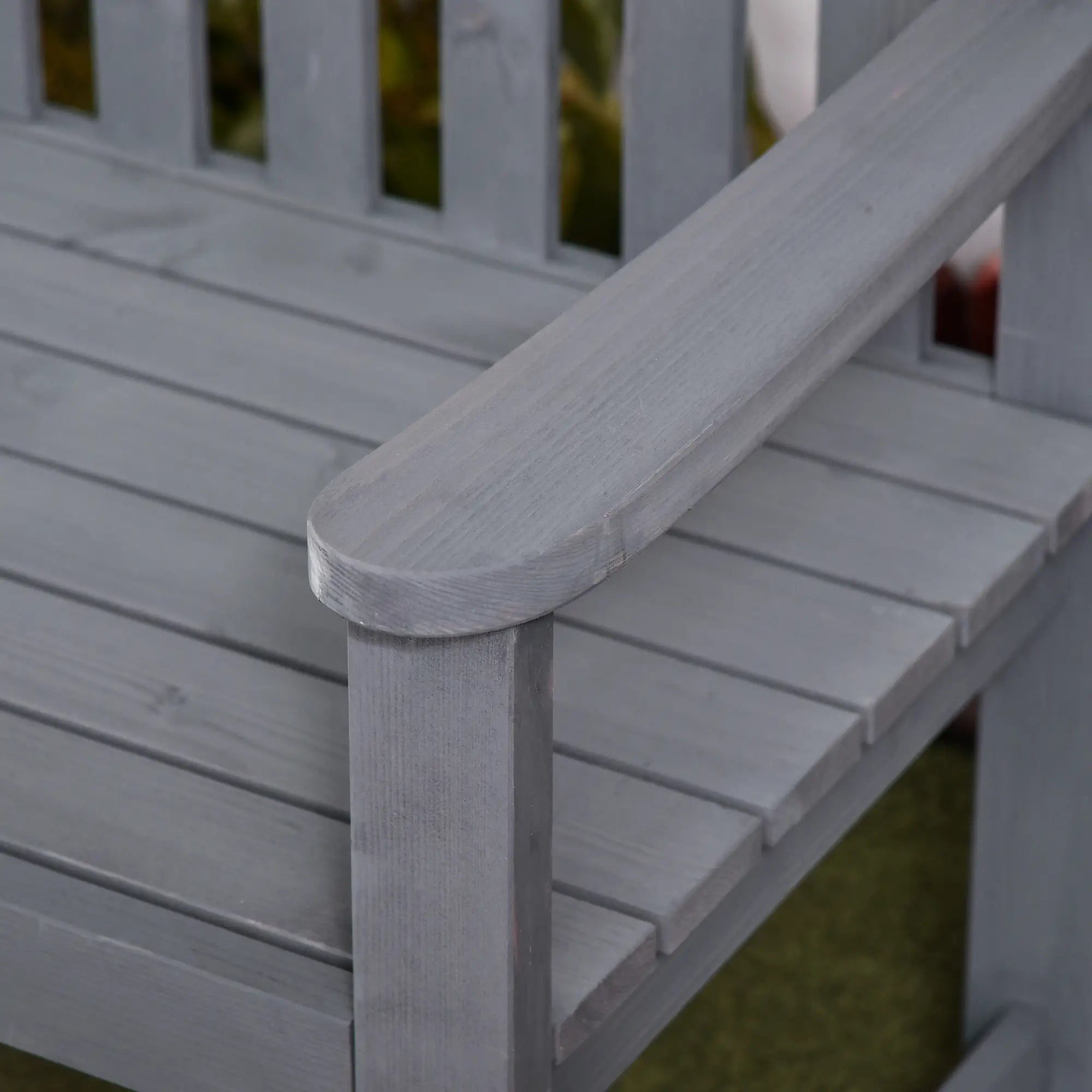 Wooden Bench, Slatted Design with Backrest, Armrests, Grey Outdoor Benches at Gallery Canada