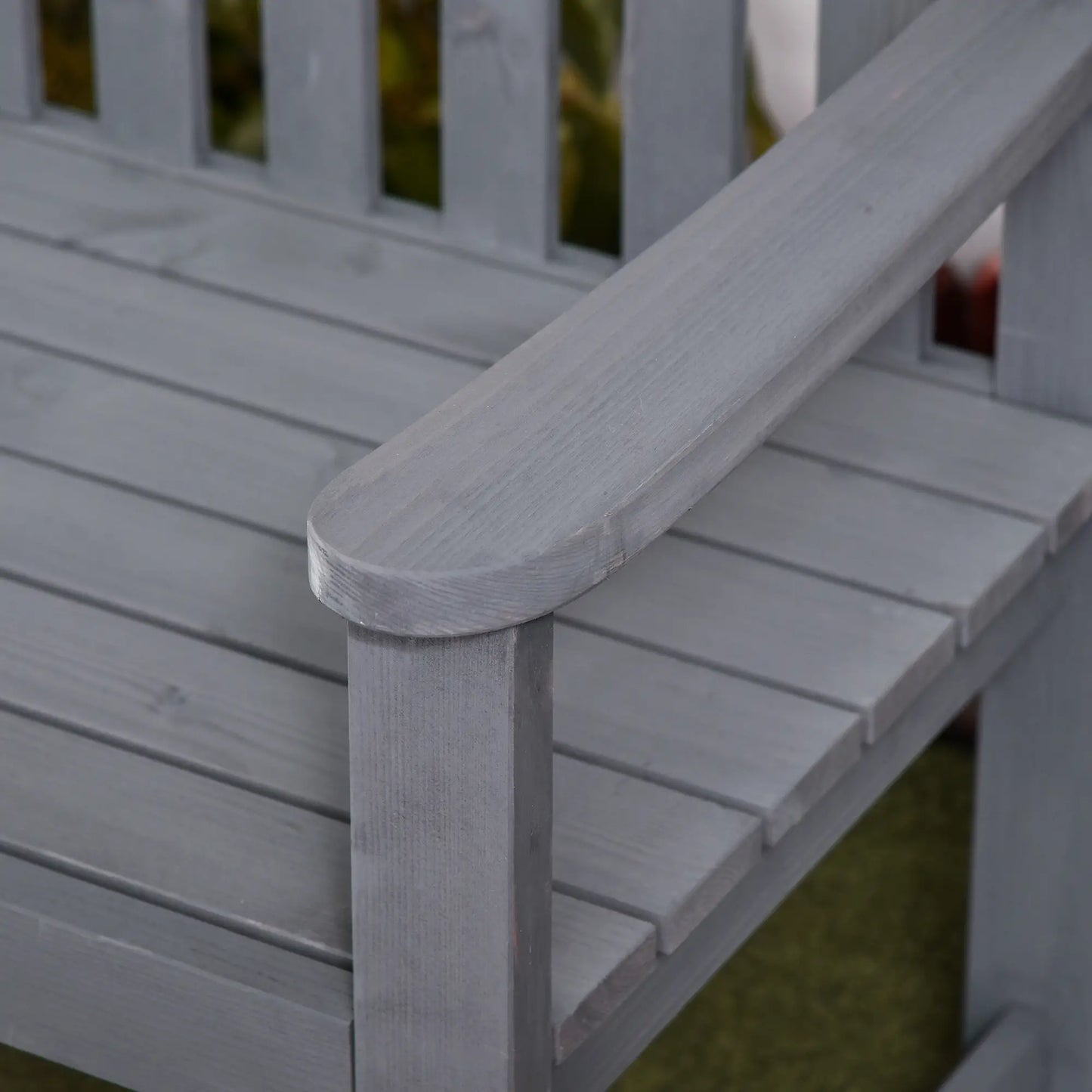 Wooden Bench, Slatted Design with Backrest, Armrests, Grey Outdoor Benches at Gallery Canada