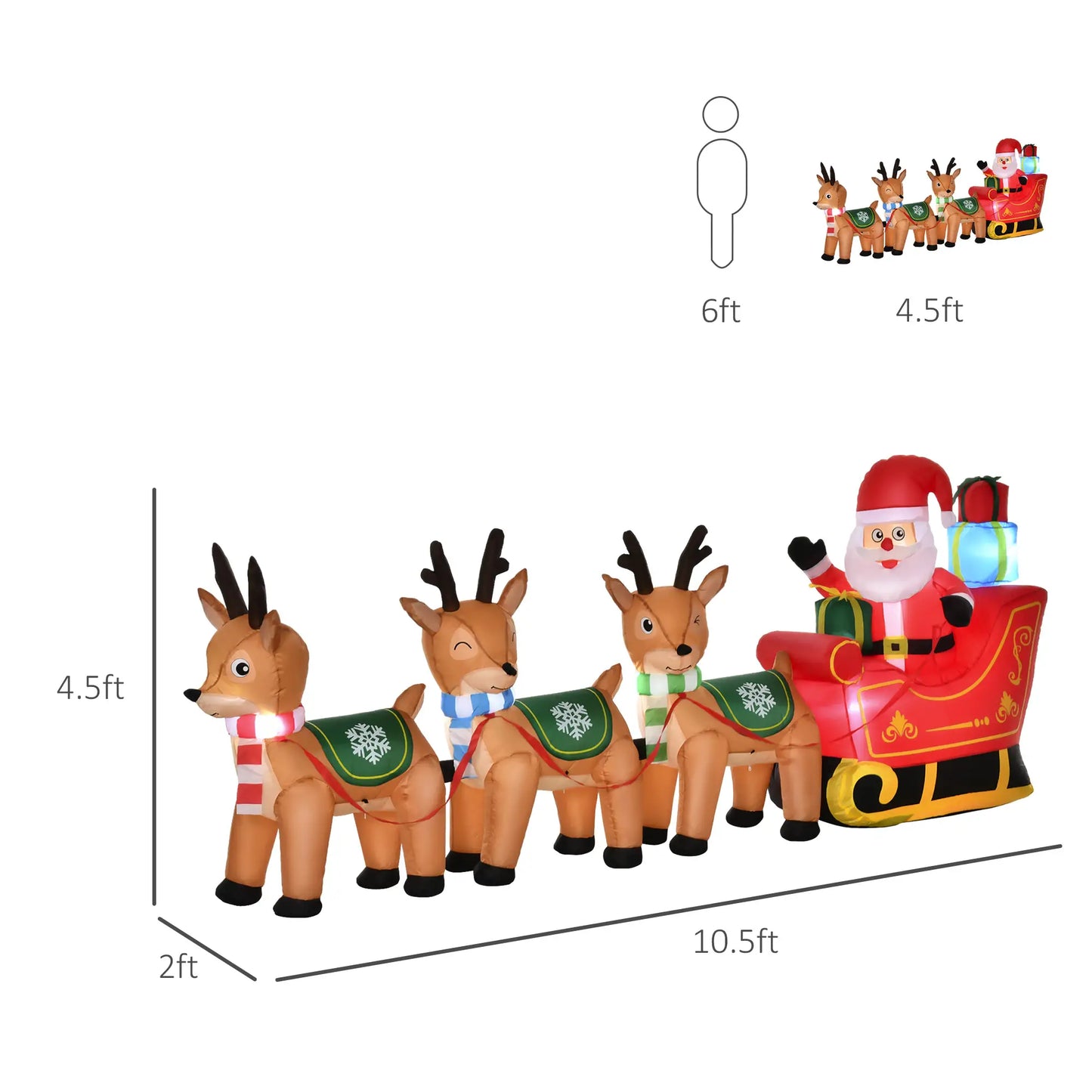 4.5ft Inflatable Santa Claus on Sleigh with 3 Deer, LED Lights Christmas Inflatables at Gallery Canada