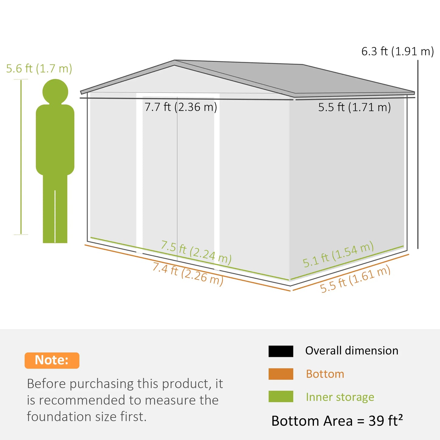 Abri de stockage extérieur en métal 8' x 6', Maison d'outils de jardin, Marron foncé