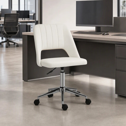 Mid Back Office Chair, Velvet Fabric, Swivel, Cream White Office Chairs Cream at Gallery Canada