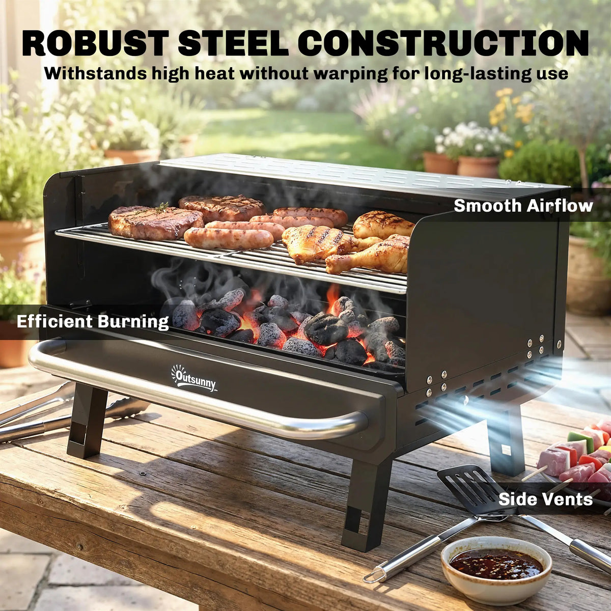 Charcoal BBQ Grill, Portable with Adjustable Grates, Foldable Legs, Black Charcoal BBQ Grils at Gallery Canada