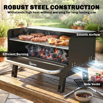 Charcoal BBQ Grill, Portable with Adjustable Grates, Foldable Legs, Black Charcoal BBQ Grils at Gallery Canada