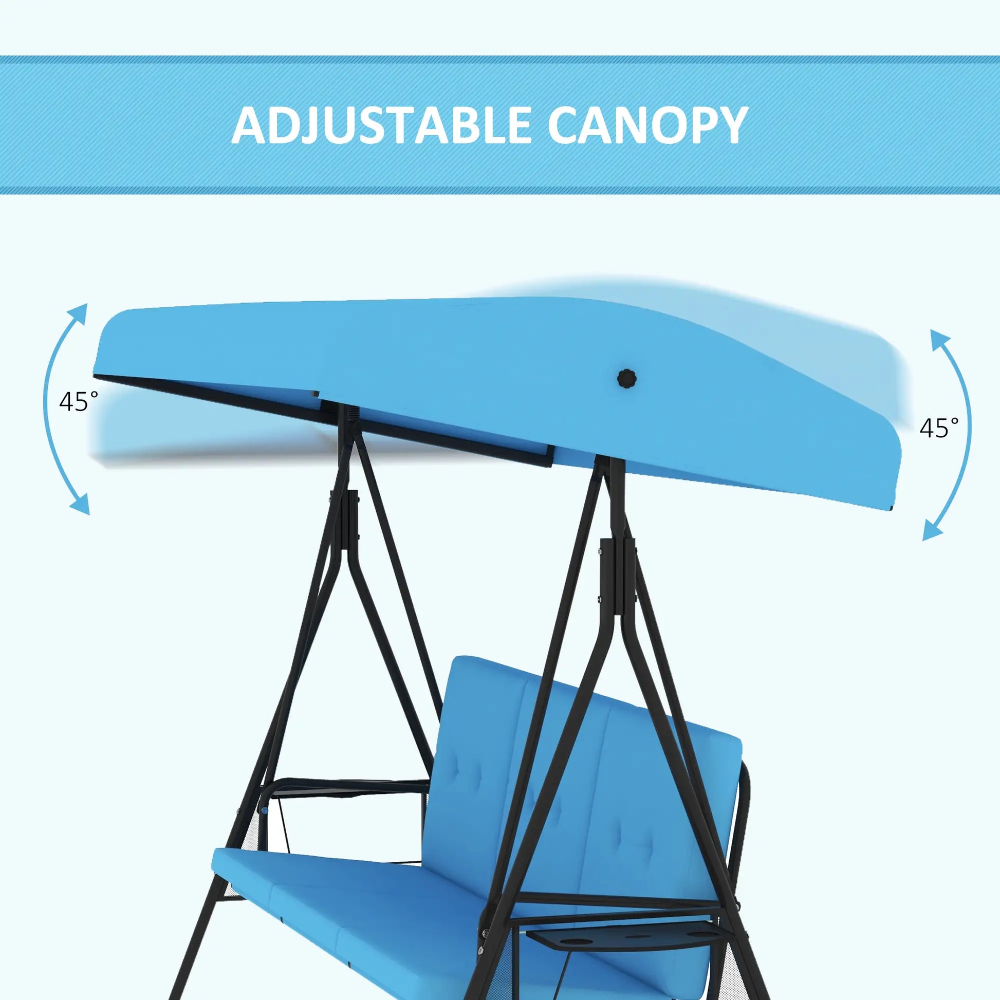 3-Seat Outdoor Porch Swing with Canopy, Side Tray, Cushion, Blue Patio Swings with Stand at Gallery Canada