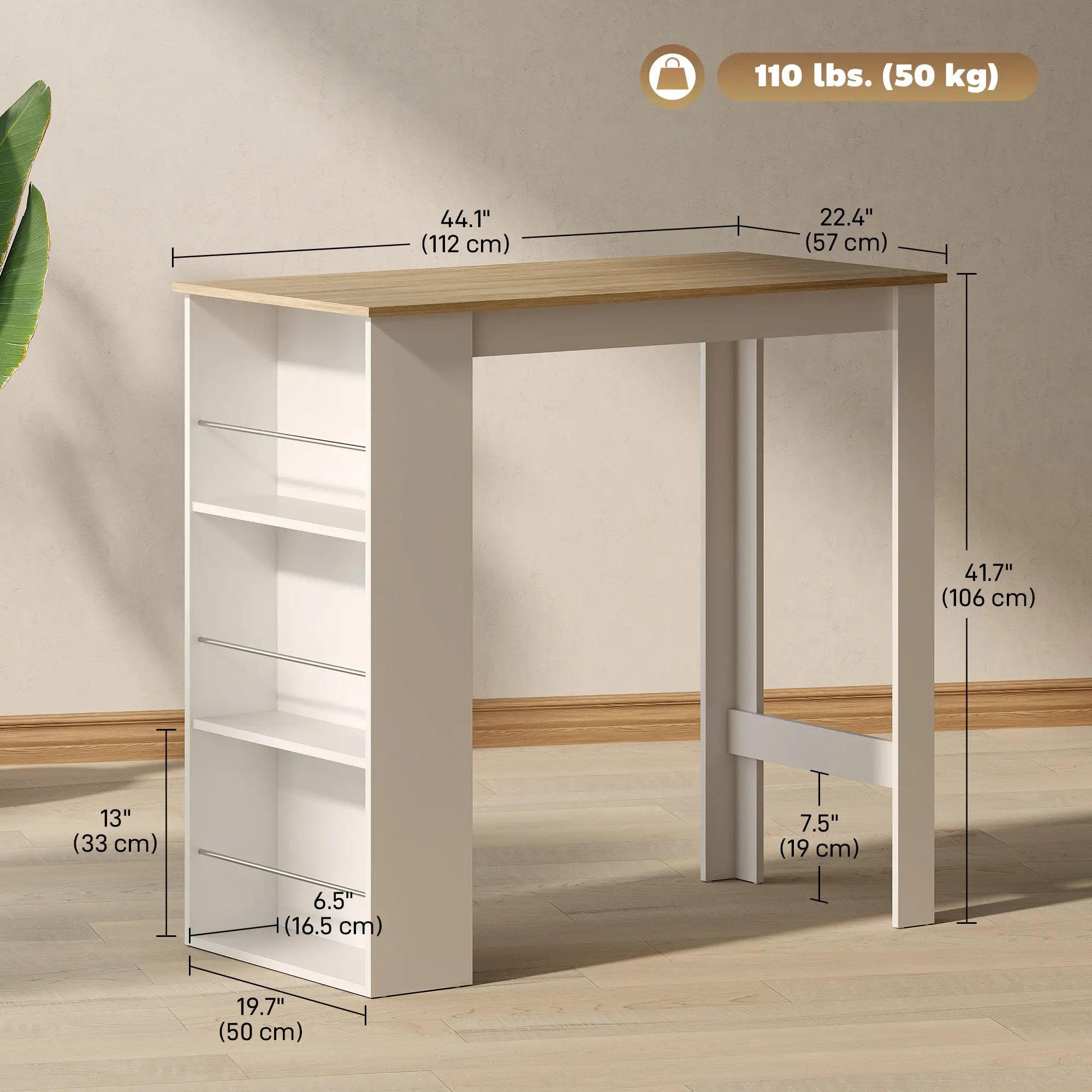 Modern Bar Table, 3 Storage Shelves, Kitchen Dining Room, White Bar Tables & Dining Tables at Gallery Canada