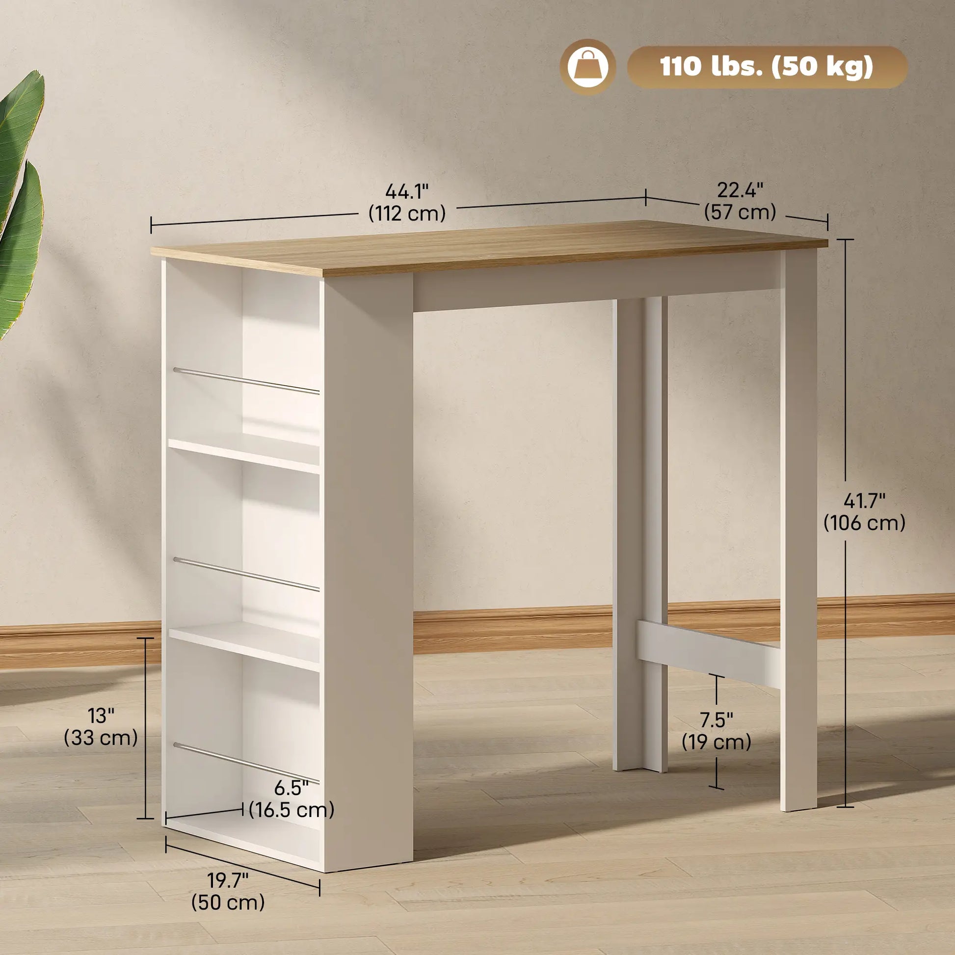 Modern Bar Table, 3 Storage Shelves, Kitchen Dining Room, White Bar Tables & Dining Tables at Gallery Canada