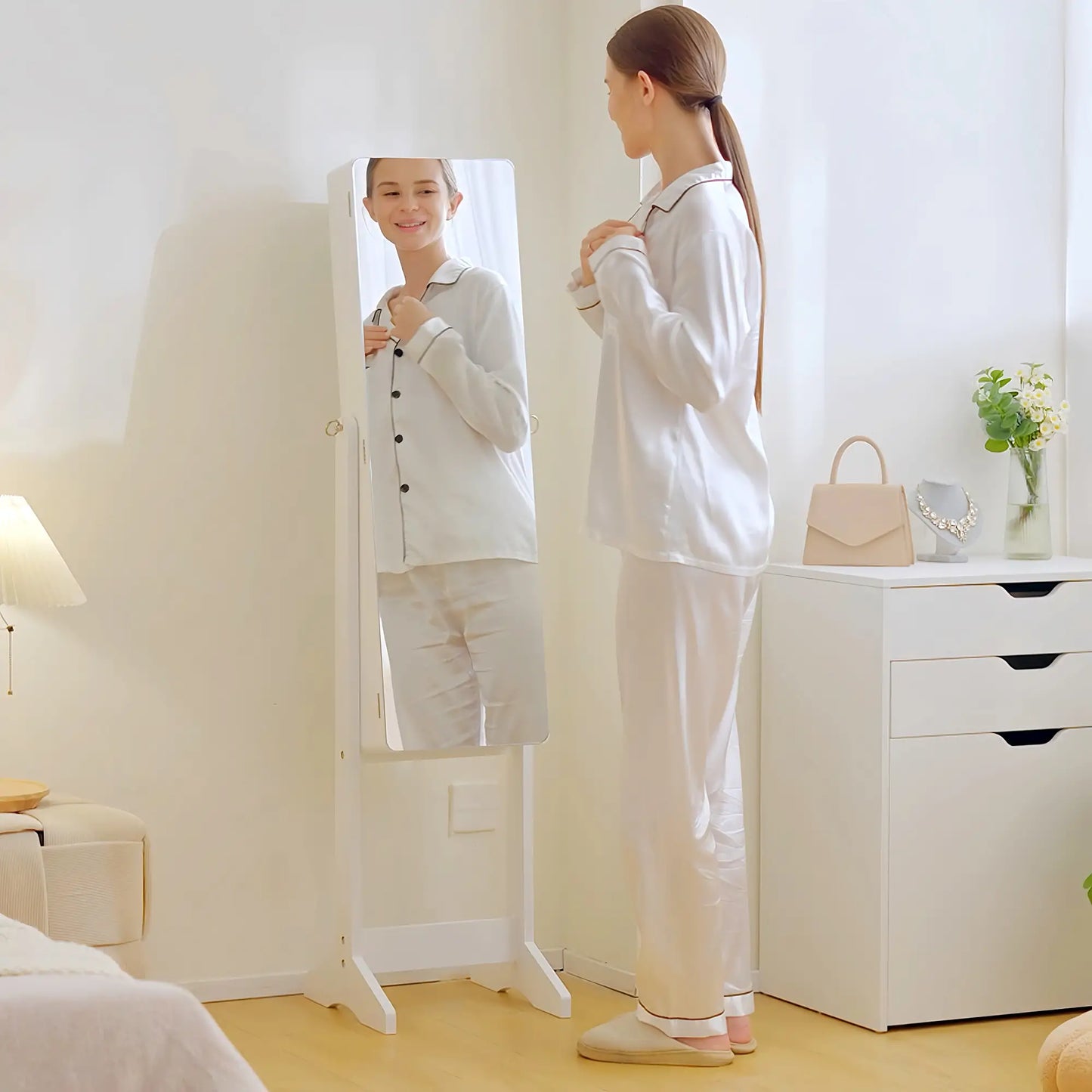 Freestanding Jewelry Cabinet Armoire, LED Lighted Organizer, Adjustable, White Jewelry Armoire & Jewellery Mirror Cabinets at Gallery Canada