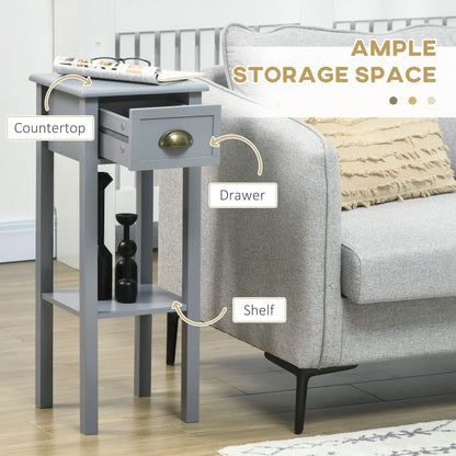 Narrow Side Table Set of 2, 2 Tier with Drawer, Shelf, Grey Side Tables at Gallery Canada