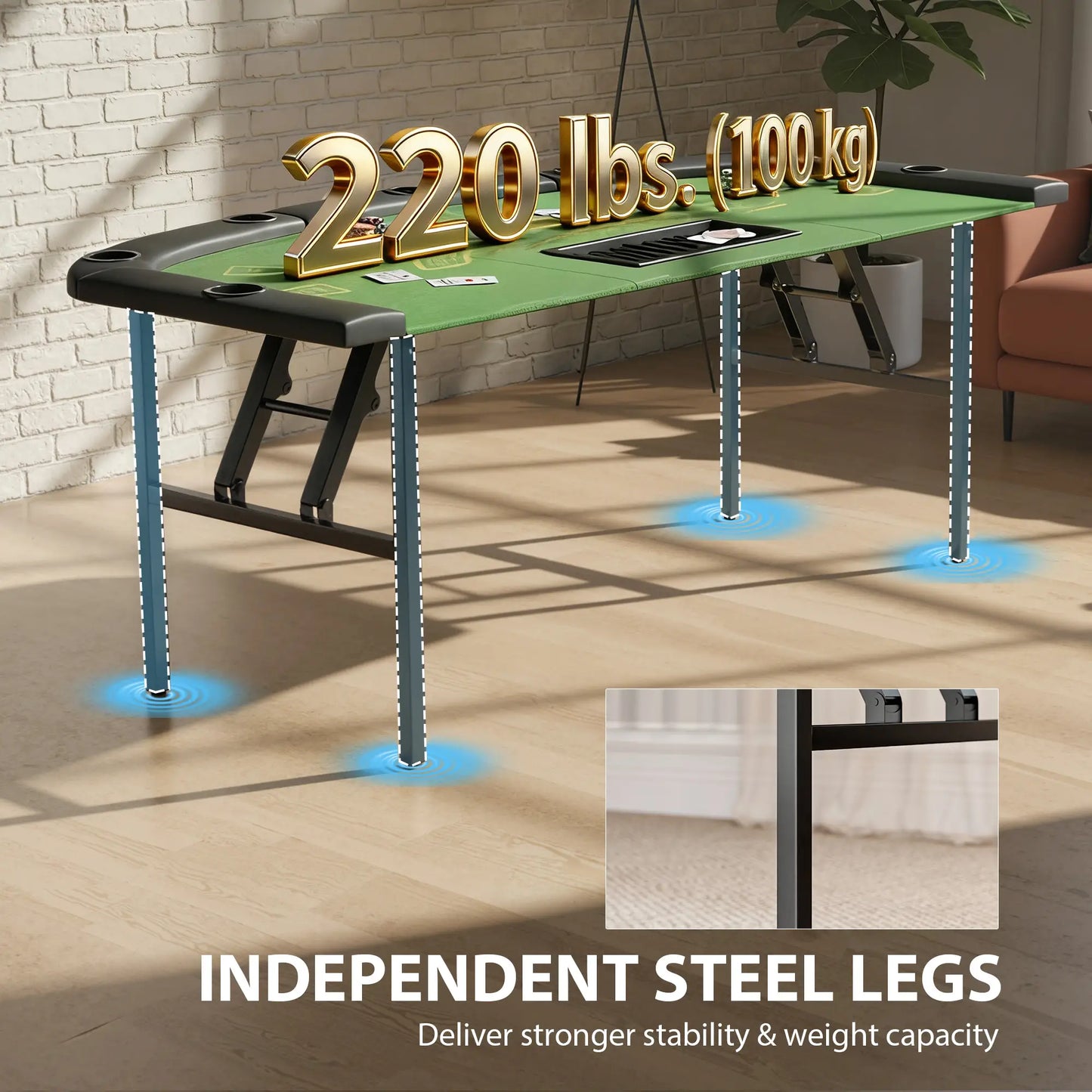 Poker Table Foldable, 72" 8 Player Casino Blackjack Texas Holdem, Green Game Tables at Gallery Canada