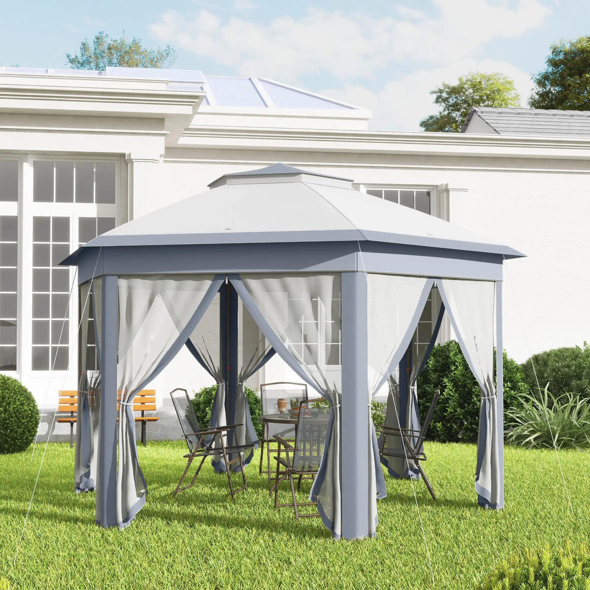 13' x 13' Hexagon Pop Up Canopy Tent, Netting, Carry Bag, Grey Pop Up Canopies at Gallery Canada