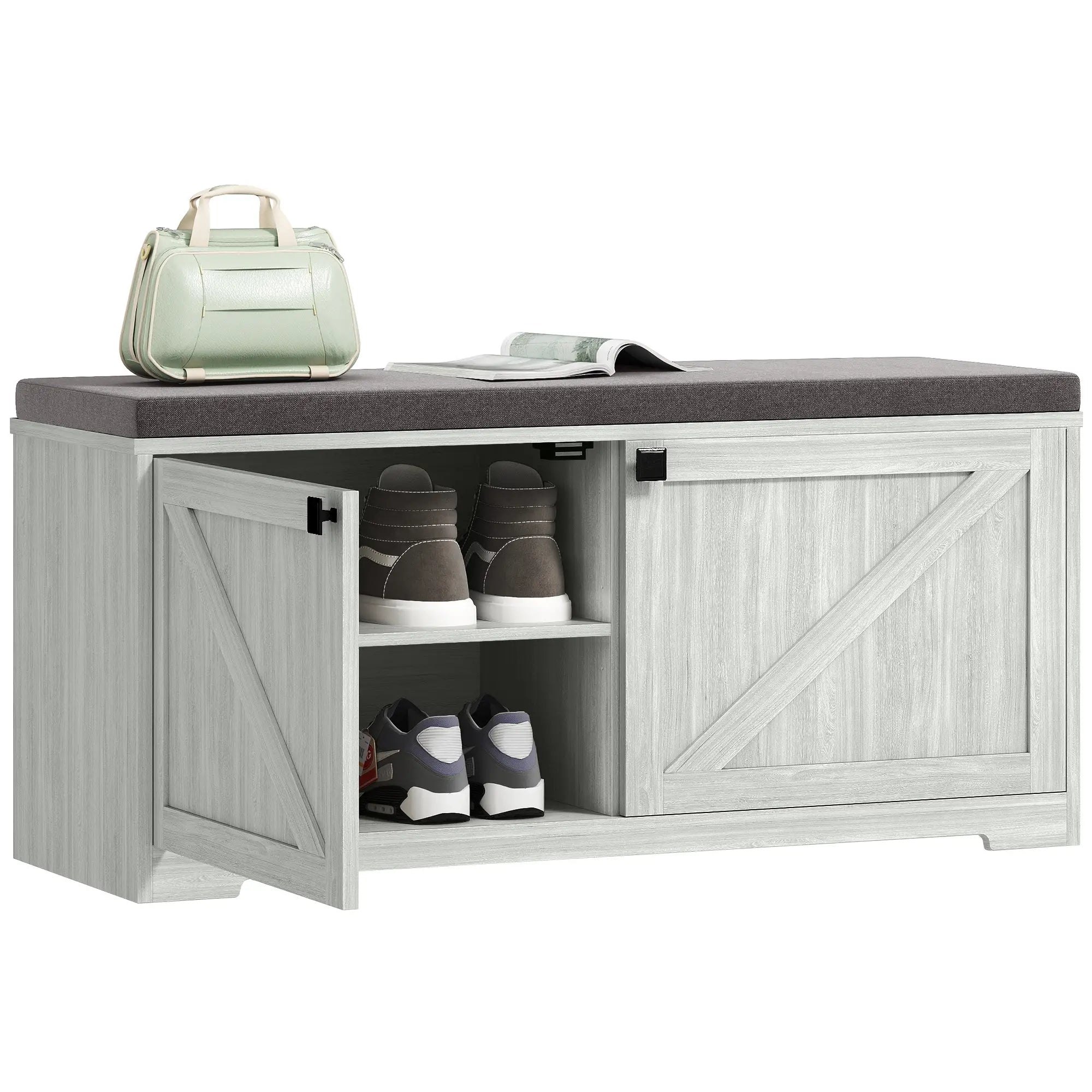 Shoe Storage Bench, Padded Seat, Holds 352 lb, 8 Pairs, Light Grey Shoe Storage Cabinets & Racks Charcoal Grey, Light Grey at Gallery Canada