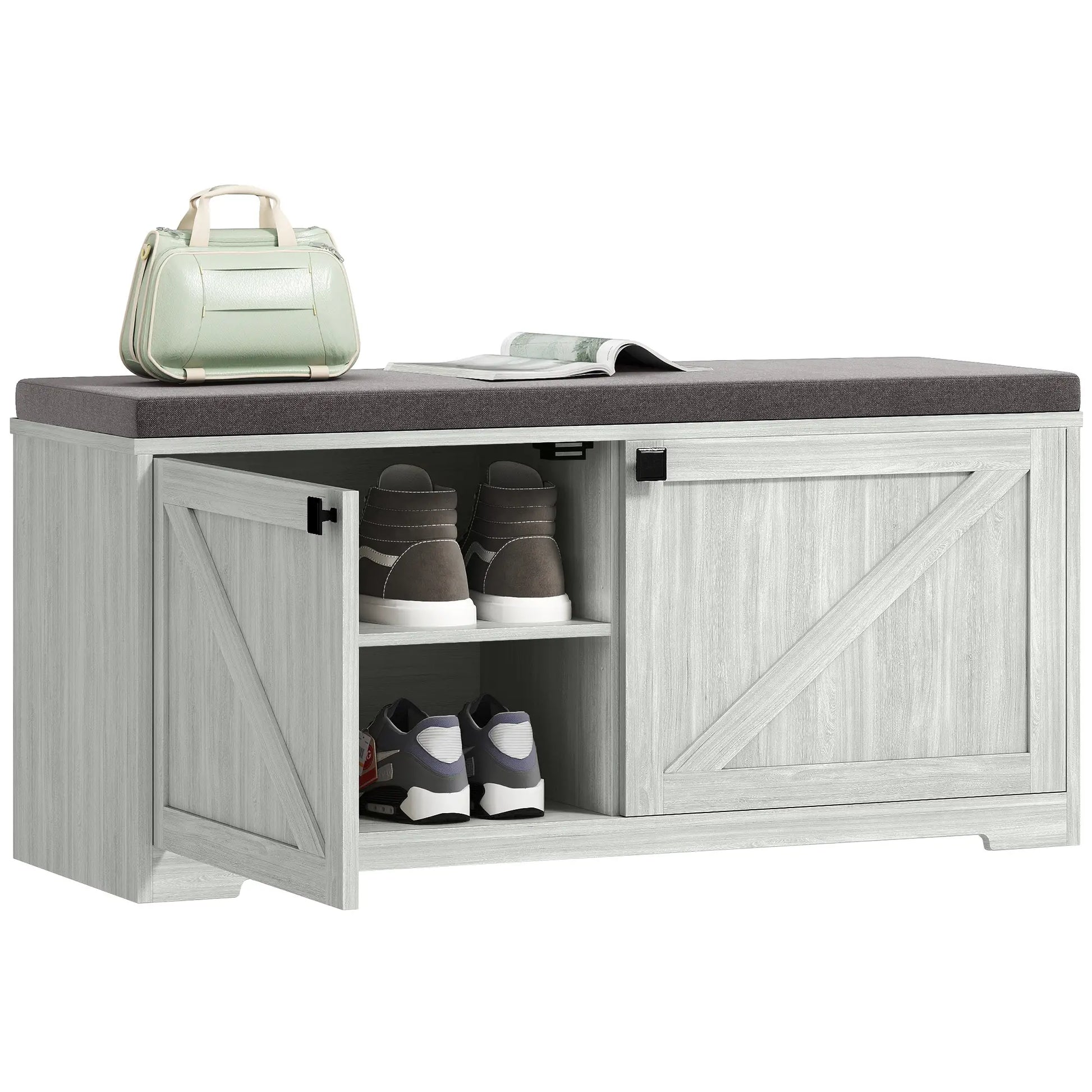 Shoe Storage Bench, Padded Seat, Holds 352 lb, 8 Pairs, Light Grey Shoe Storage Cabinets & Racks Charcoal Grey, Light Grey at Gallery Canada
