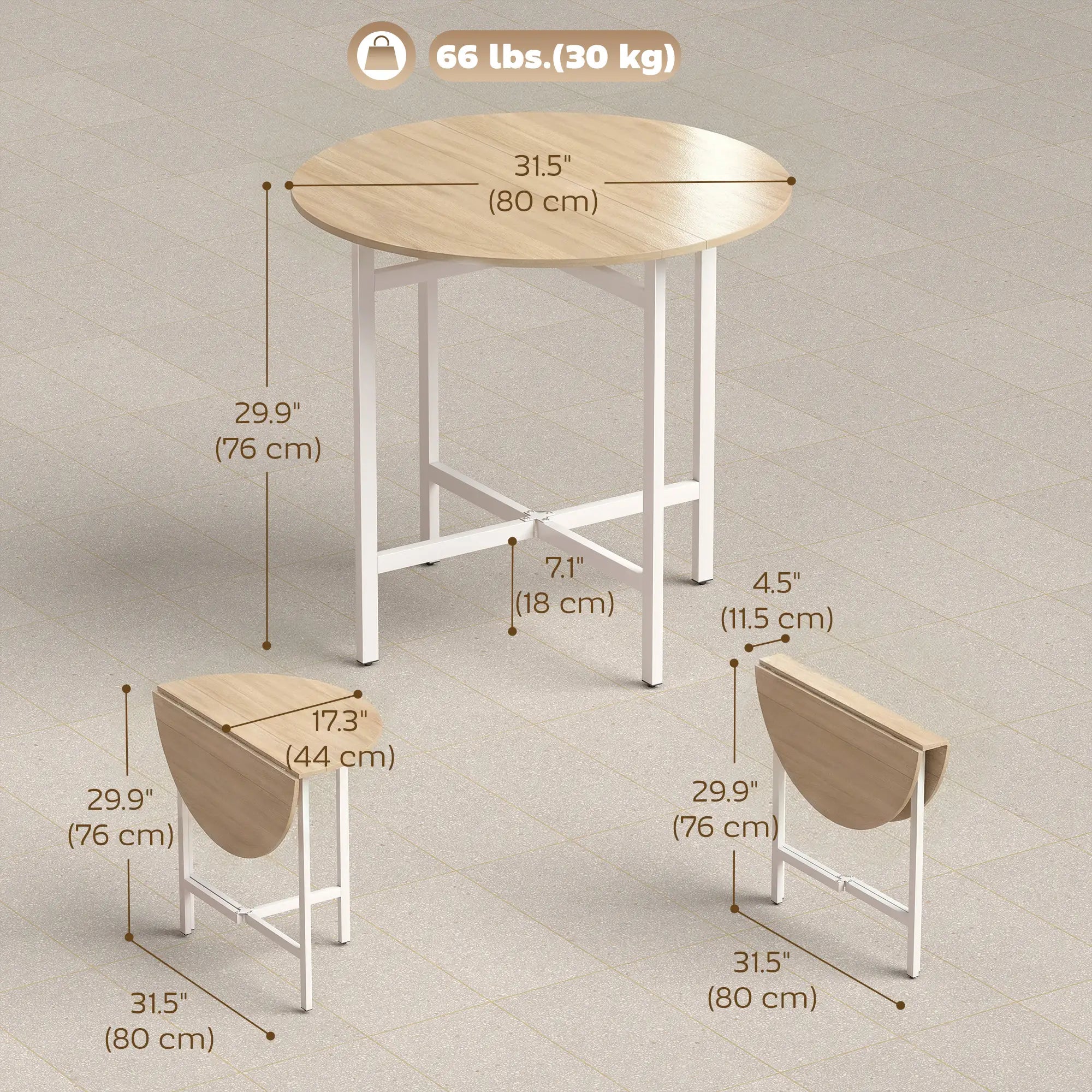 Folding Dining Table For 2-4 People, 31.5
