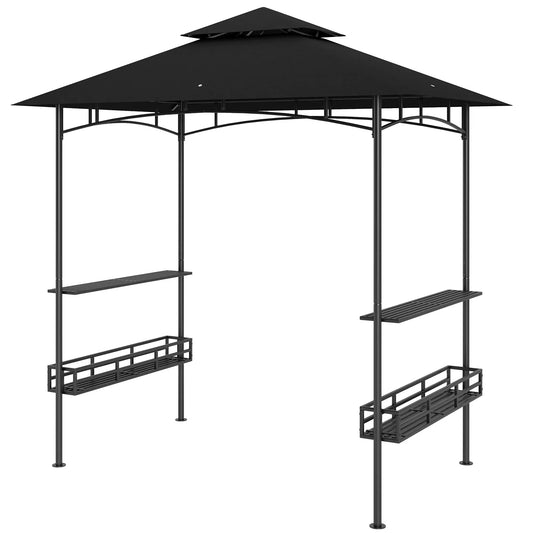 8' x 5' BBQ Gazebo, 2-Tier With Shelves, Storage Basket, Dark Grey BBQ Grill Gazebos Dark Grey at Gallery Canada