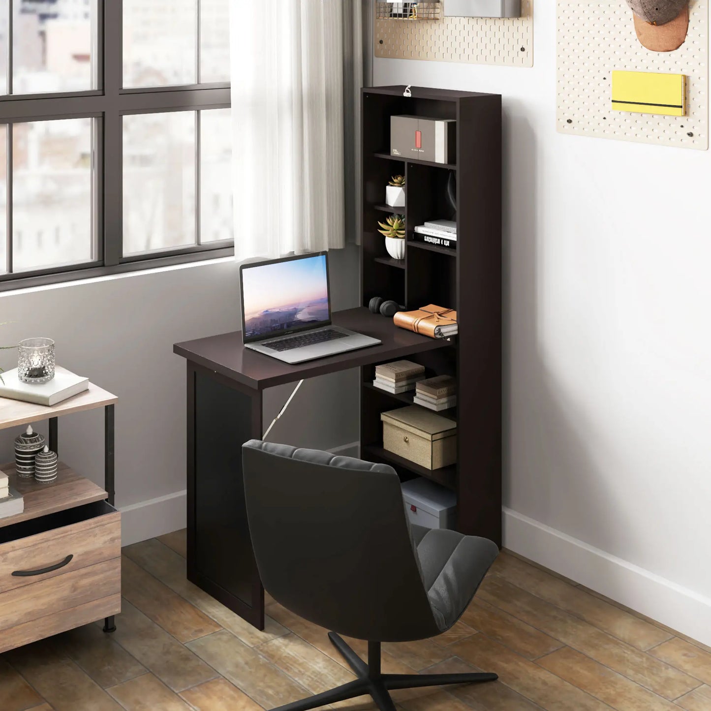 Fold-Out Convertible Office Desk, Wall Mount Computer Desk, Brown Writing Desks at Gallery Canada