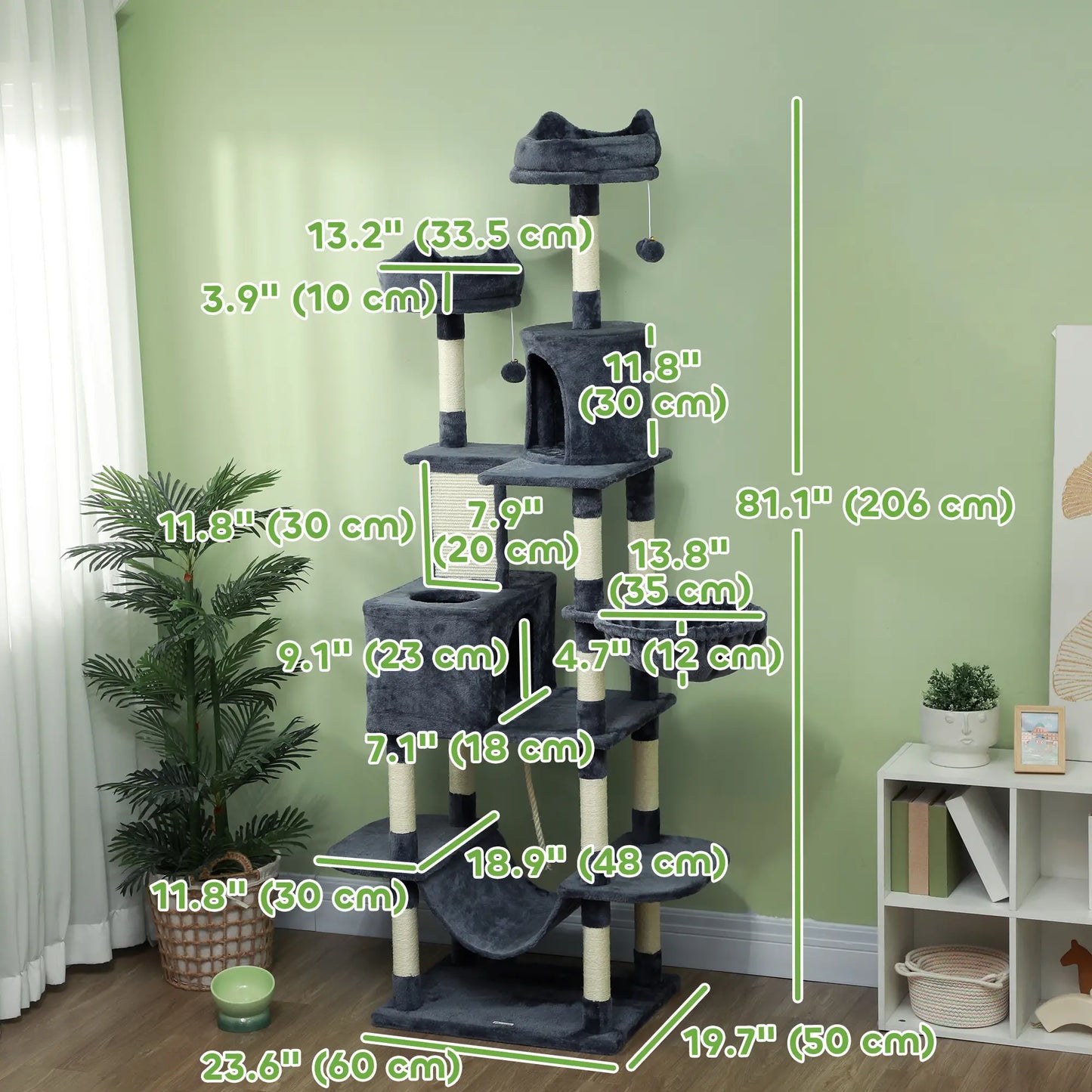 81" Large Cat Tree, Scratching Posts, Condos, Beds, Hammocks, Dark Grey Cat Towers at Gallery Canada