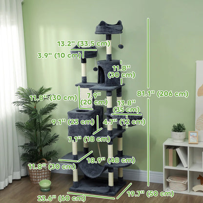 81" Large Cat Tree, Scratching Posts, Condos, Beds, Hammocks, Dark Grey Cat Towers at Gallery Canada