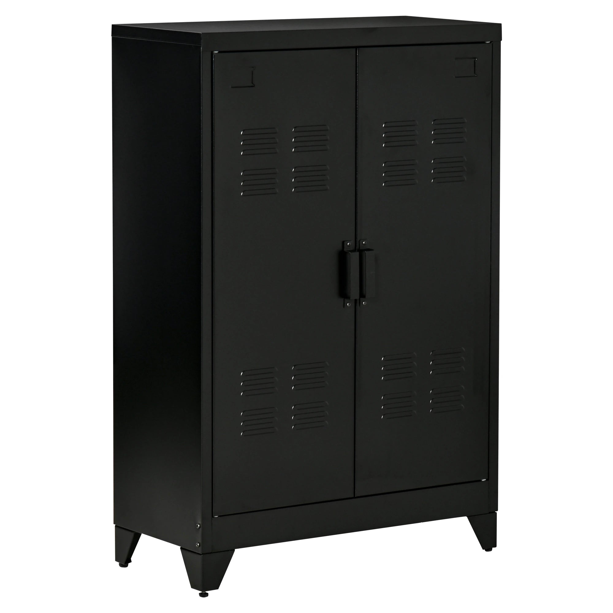 Metal Storage Cabinet, 2 Louvered Doors, Adjustable Shelves, Black Storage Cabinets Black at Gallery Canada