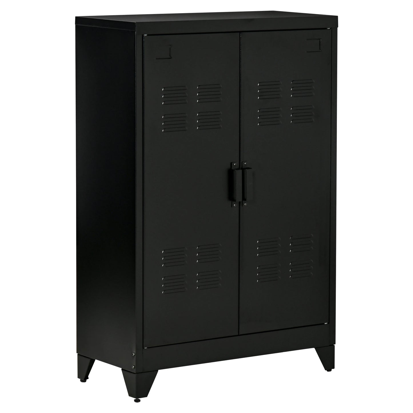 Metal Storage Cabinet, 2 Louvered Doors, Adjustable Shelves, Black Storage Cabinets Black at Gallery Canada