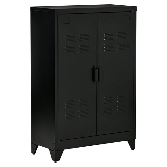 Metal Storage Cabinet, 2 Louvered Doors, Adjustable Shelves, Black Storage Cabinets Black at Gallery Canada