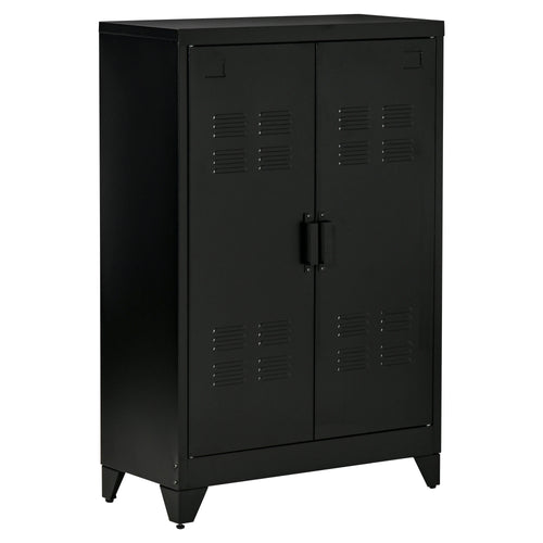 Metal Storage Cabinet, 2 Louvered Doors, Adjustable Shelves, Black
