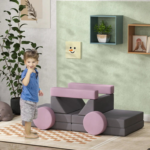 12-Piece Modular Kids Play Couch, Convertible Sofa, Grey